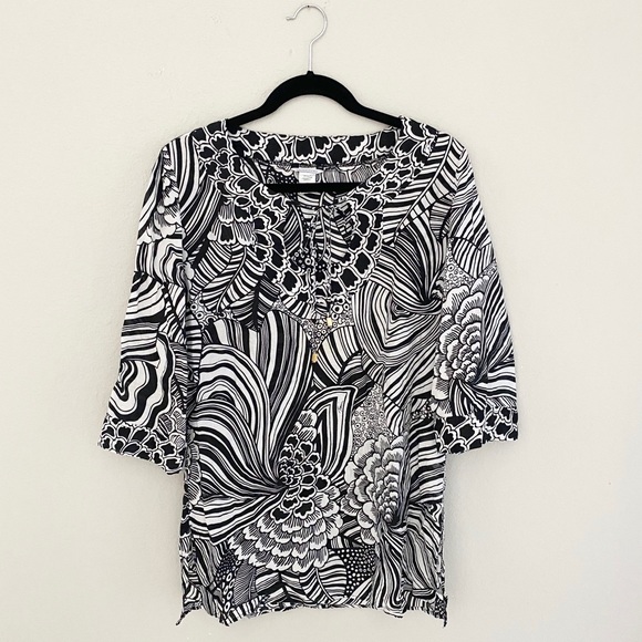 Trina Turk ✦ Silk Blend Beach Cover Tunic ✦ BW - Picture 8 of 11